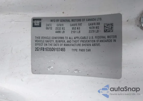 2013 Chevrolet Camaro 1Lt from USA, damaged, VIN 2G1FB1E35D9107465